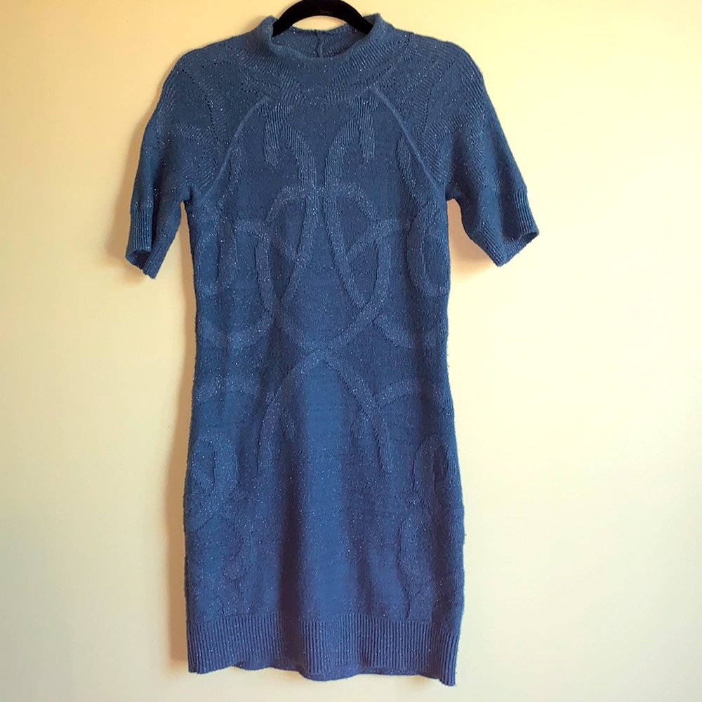 Simply Vera Vera Wang Short Sleeve Knit Sweater Dress blue size XS